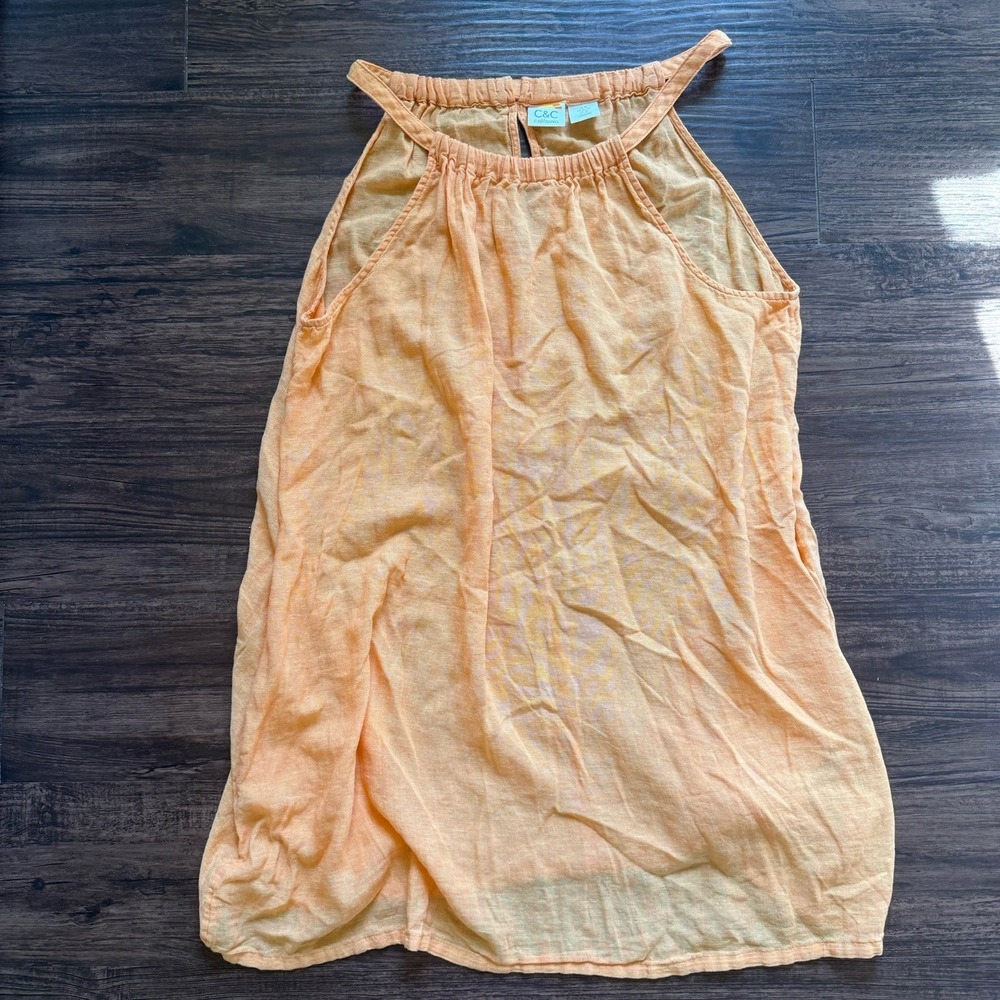 C&C California XL Linen Blend Halter Dress Orange Coastal Summer Boho